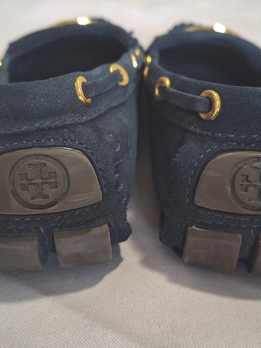 Tory Burch Alexandra Navy Blue Suede Moccasin Flats Slip-On Logo Women's Size 7M
